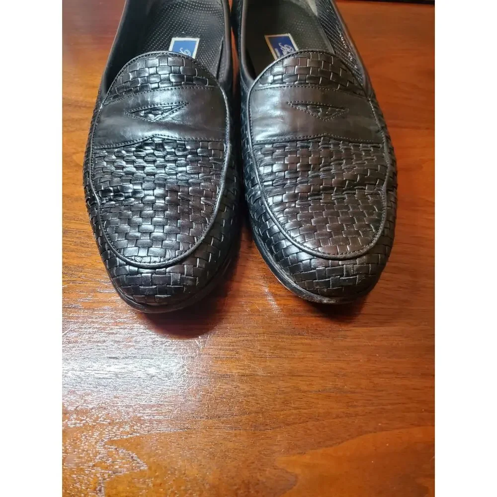 Bragano Italy Mens Size 12 Black Woven Leather Dress Shoes Slip On Loafers